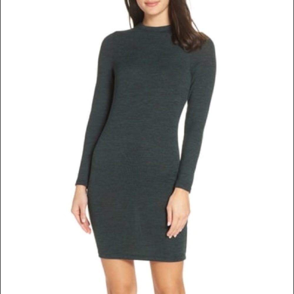 MOCK TURTLENECK FOREST GREEN SWEATER DRESS
